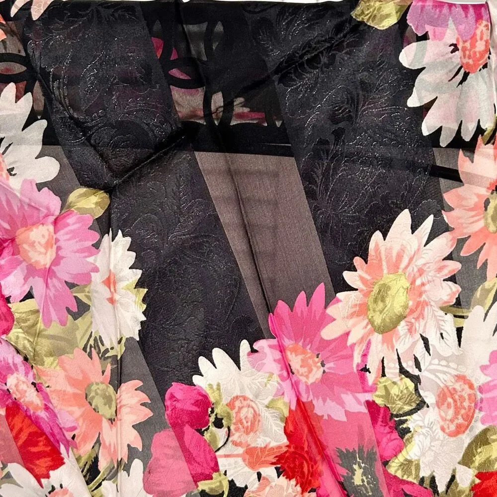 VTG Oscar by Oscar De La Renta 100% Silk Scarf Pink & Black Flowers 21” Square